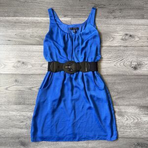 City Studio Vibrant Royal Blue Sleeveless Dress with Black Belt - Size Medium